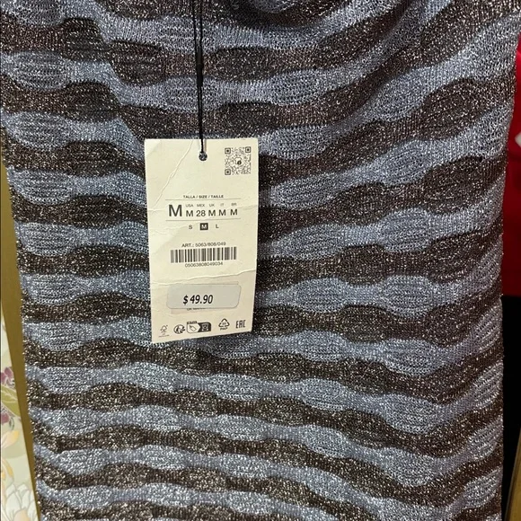 NWT!! Zara Striped Gray Mini Dress - Picture 5 of 5